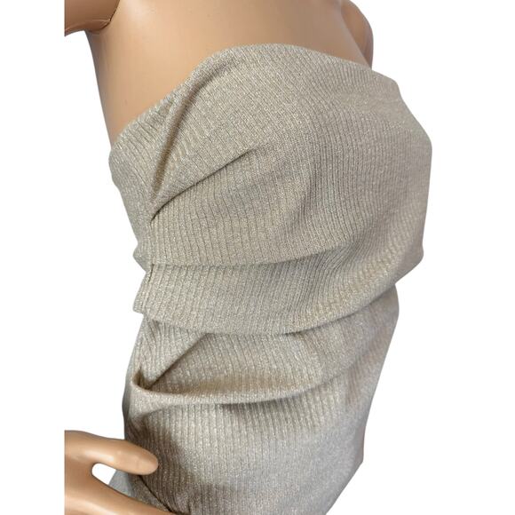 Zara Gold Bandeau Strapless Knit Top Metallic Pleated Side Tube Top Size L - Picture 6 of 10